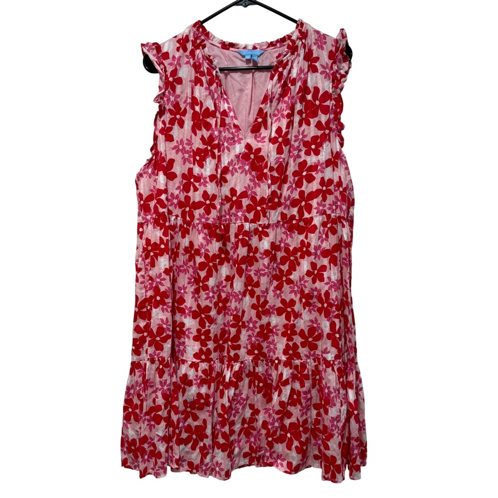 Draper James Connie Flutter‎ Sleeve Dress Exploded Daisies Pink Red Cotton 2X
